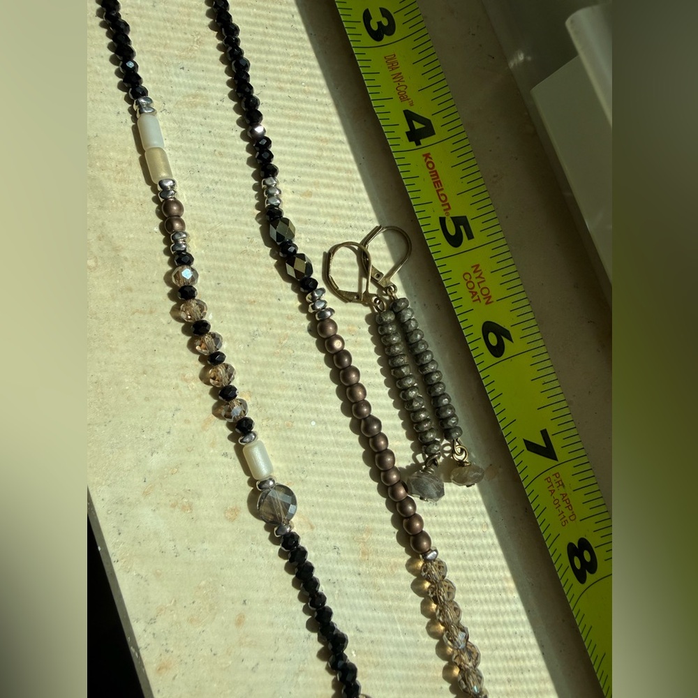 🆕 Beaded 34” Hematite Necklace + Matching Earrings Set 🖤